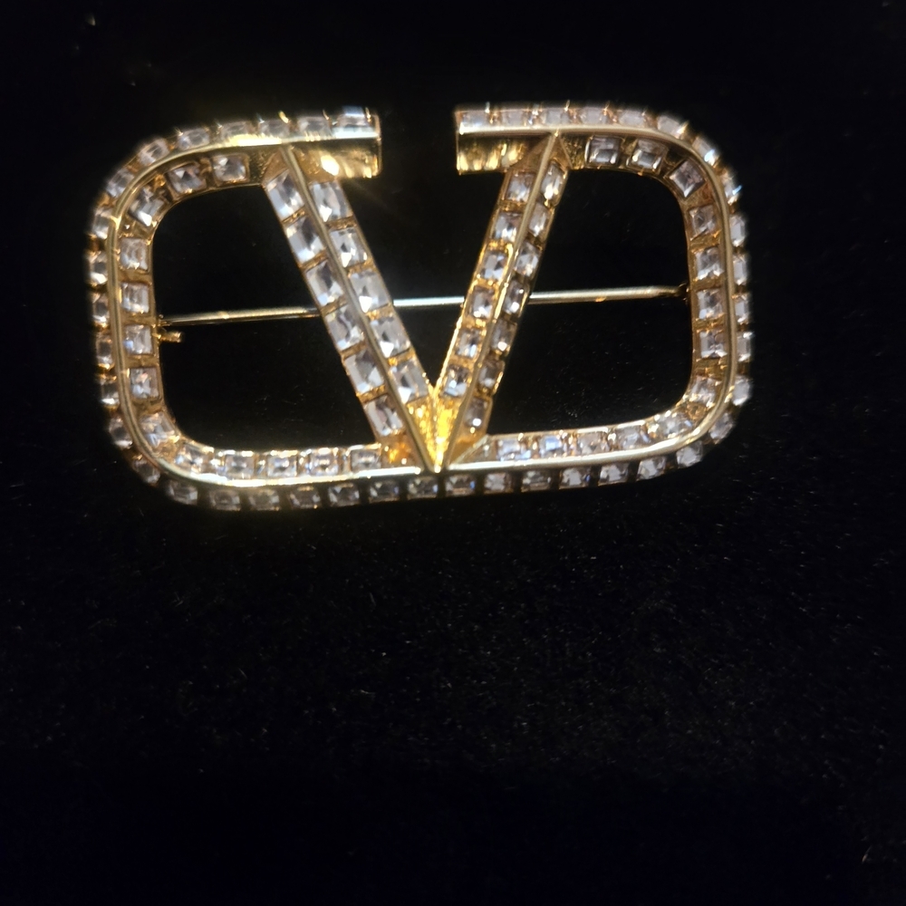 Valentino Gold and Silver Crystal Embellished Brooch